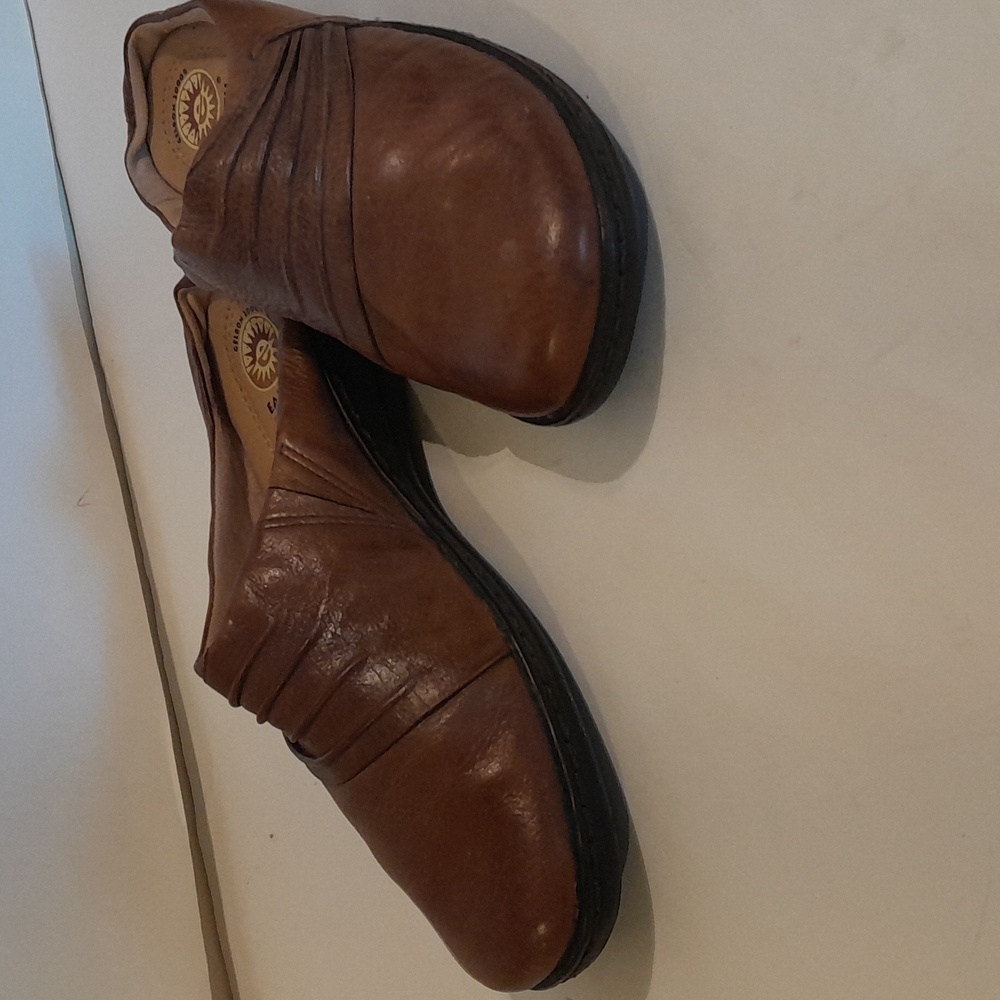 This is a pair of leather mules.